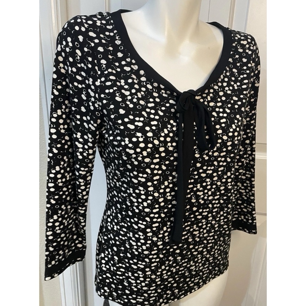 Talbots Top with Tie at Neckline in Black & White Bubble Print Size Small - Picture 2 of 6